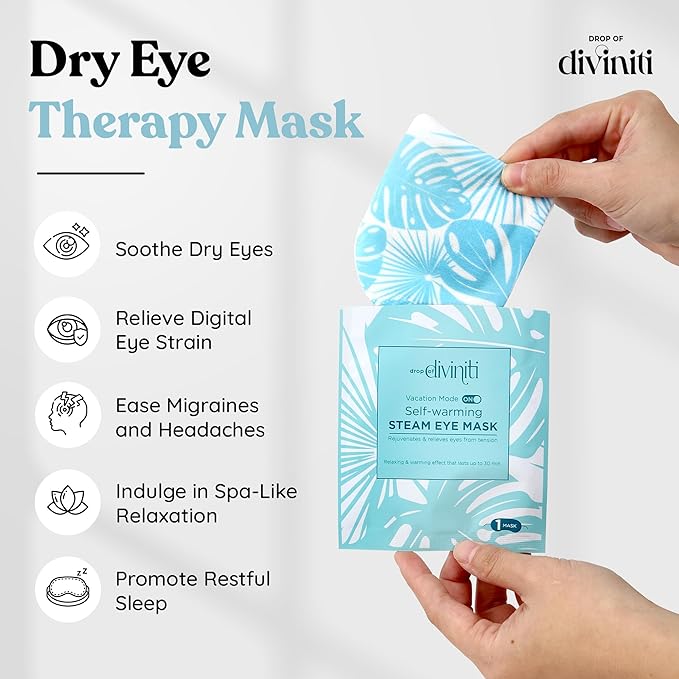 DiviniTi Self Warming Heated Eye Mask - 16 Pack, Up to 110F Degrees, Fast Soothing Relief for Puffy Eyes, Insomnia, Migraine & Stye Treatment