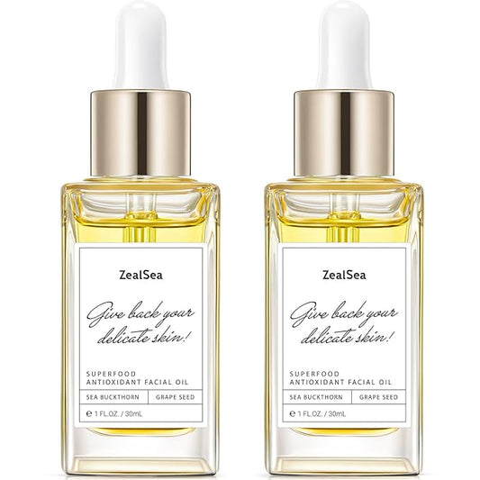 ZealSea Superfood Antioxidant Face Oil: Facial Oil with Antioxidant Rich Plant-Based Oils Hydrating and Smooth Dry Skin Care Gua Sha Massage Skin Therapy Oil for Women Men, 1 Fl Oz (Pack of 2)