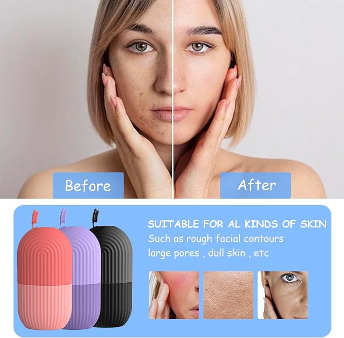 3pcs Ice Cube Roller for Face,Eye,Silicone,Reusable Facial Massager Ice Mold,Brighten Skin Enhancing Natural Glow,De-Puff Eye Bags,Reduce Migraine Pain (Black)