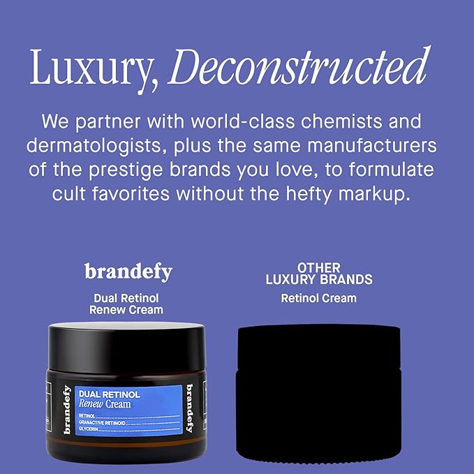 Brandefy Dual Retinol Renew Cream with 0.3% Retinol & 1% Granactive Retinoid, Renew Retinol Face Moisturizer for Wrinkles & Fine Lines, Made in The USA, Suitable for All Skin Types (1.6 Oz)