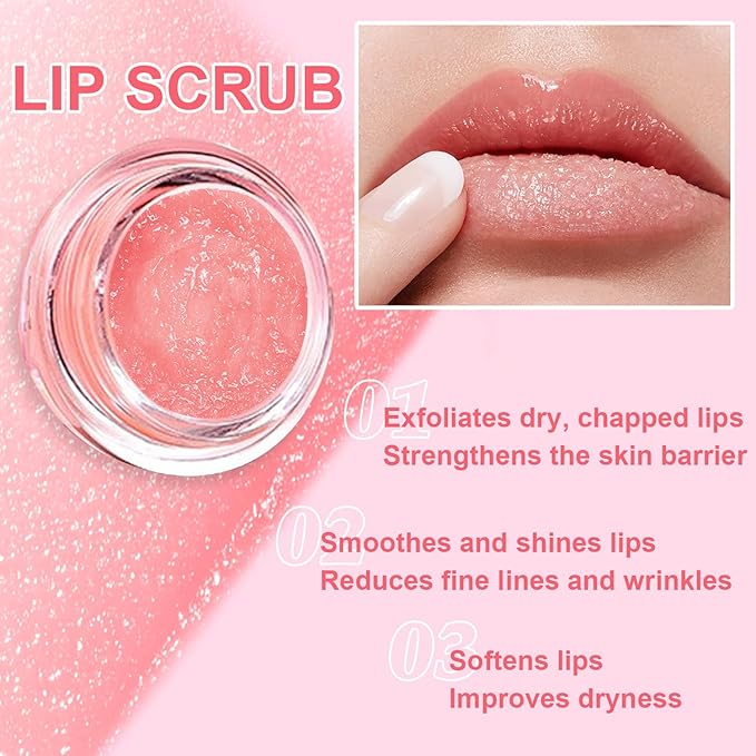 Lip Therapy Set - Lip Scrub & Lip Mask, Overnight Treatment Lip Care Kits with - Exfoliate, Condition, Hydrate and Soothe, Exfoliator & Moisturize Natural Two Step Treatment(4PCS)