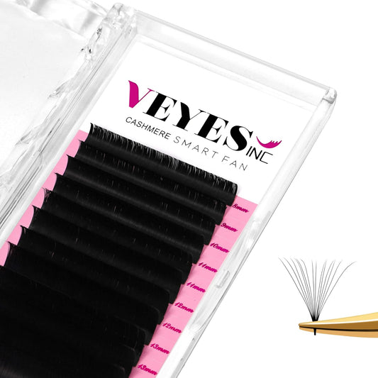 VEYES INC Cashmere Smart Fan Lash Extensions 0.03 0.05 0.07 C/CC/D Curl 8-20mm Mixed & Single Length, Super Matte Black Volume Lashes, Professional Supplies for Lash Techs (0.07 CC 14mm)