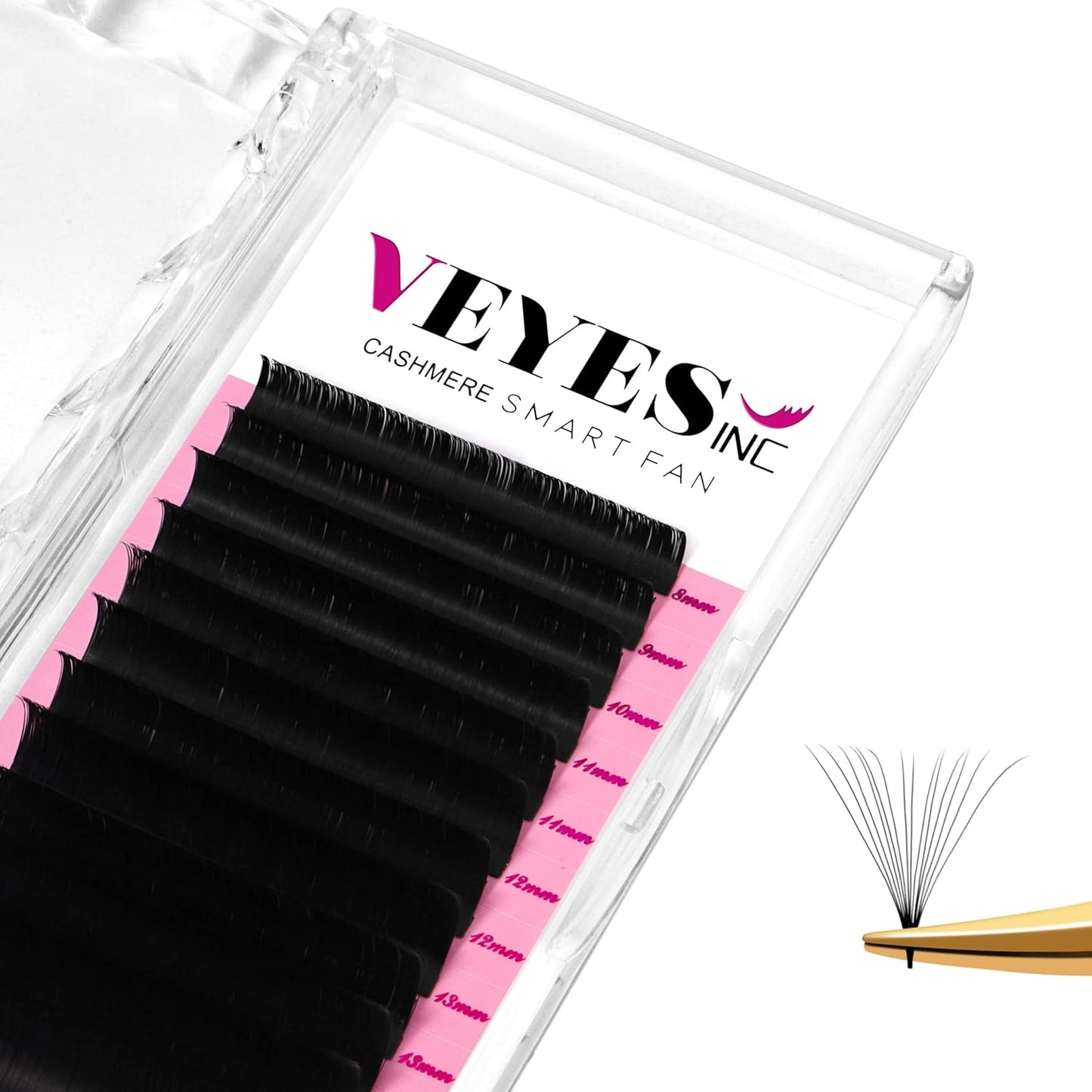 VEYES INC Cashmere Smart Fan Lash Extensions 0.03 0.05 0.07 C/CC/D Curl 8-20mm Mixed & Single Length, Super Matte Black Volume Lashes, Professional Supplies for Lash Techs (0.07 D 8-16mm)
