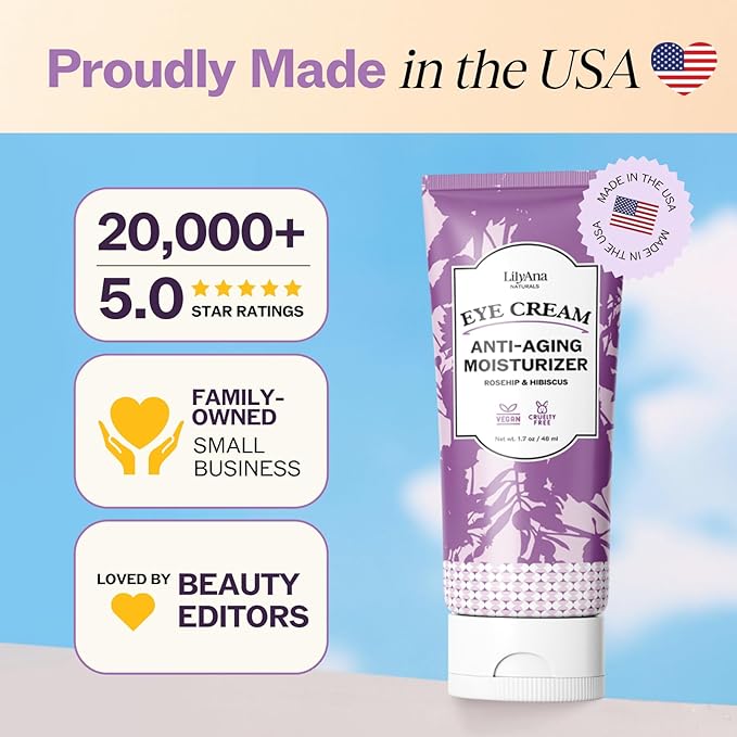 LilyAna Naturals Eye Cream for Dark Circles and Puffiness, Under Eye Cream for Wrinkles and Bags, Anti Aging helps Improve Dryness; for Sensitive Skin (1.7 Ounce, Pack of 2)