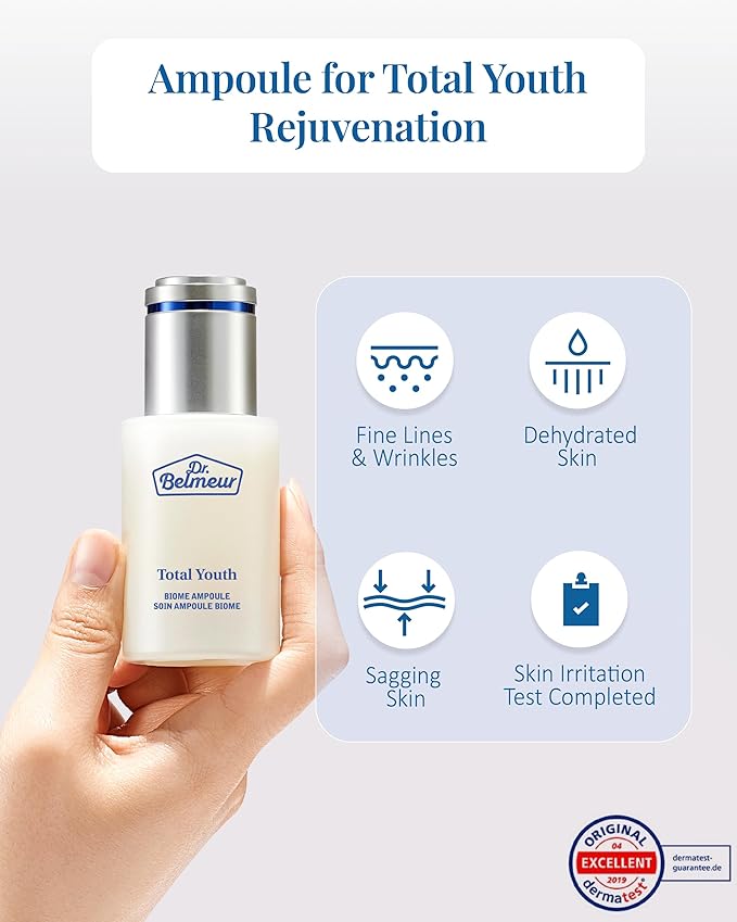 Total Youth Biome Ampoule (1.2fl oz) - Premium Serum for Wrinkles, Elasticity & Hydration. Korean Skin Care by LG Beauty. Collagen, Panthenol, Niacinamide, Licorice.