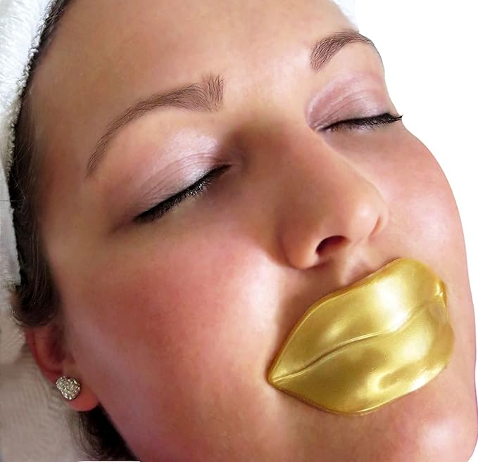 5 Masks 24K Gold Collagen Lip Treatment Mask Patches. Plumper Fuller Softer Lips. Anti Aging Reduce Fine Line Wrinkles Creases Hydrating Moisturizing Uplifting Tone Firmer Smooth Lips Regeneration.