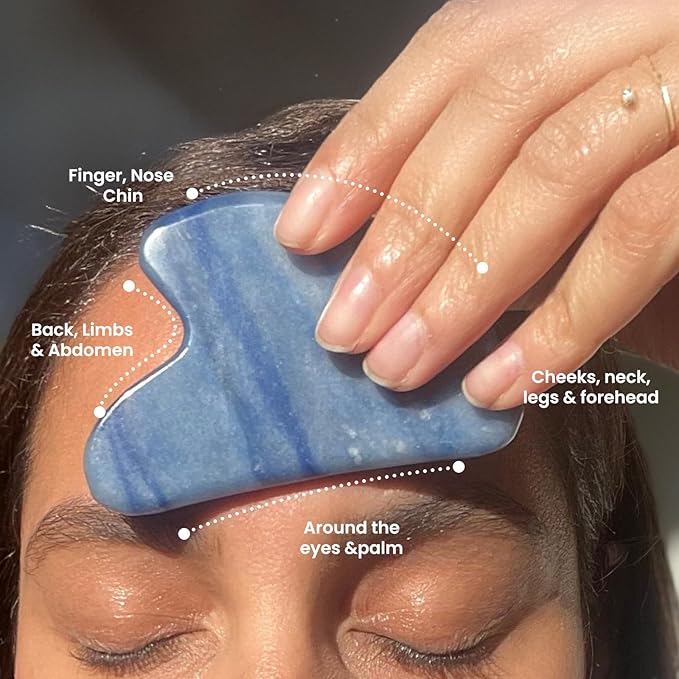 ROSELYNBOUTIQUE Gua Sha Facial Tools & Face Roller for Wrinkless Natural Skincare Tool Jade Roller Guasha Tool for Face Facial Massager (Blue Aventurine)