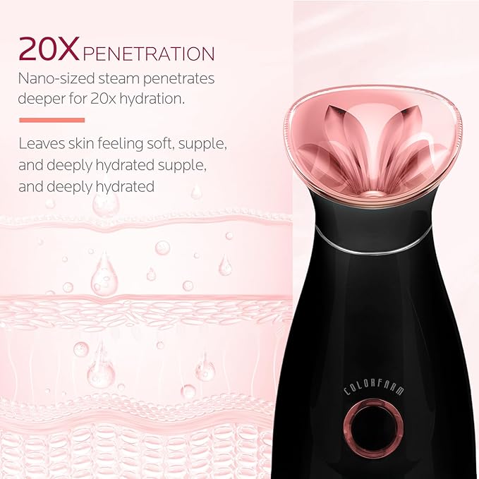 Colorfarm Facial Steamer Nano Ionic: Face Steamer Deep Cleaning Unclogs Pores - Humidifier Warm Hot Mist Home Sauna Spa for Women Men Sinuses Moisturizing