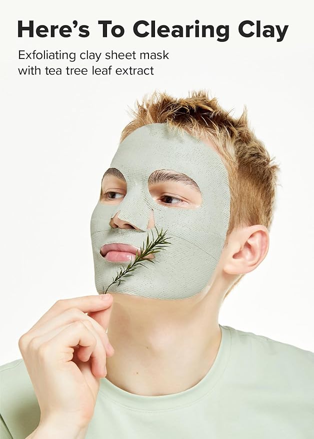 I DEW CARE Face Sheet Mask - Here's To Clearing Clay | Daily Exfoliate, Decongest, Minimize Pores, Soothe, Infused with 3-Clay Complex, Tea Tree, Centella Asiatica, Moisturizing, 4ea