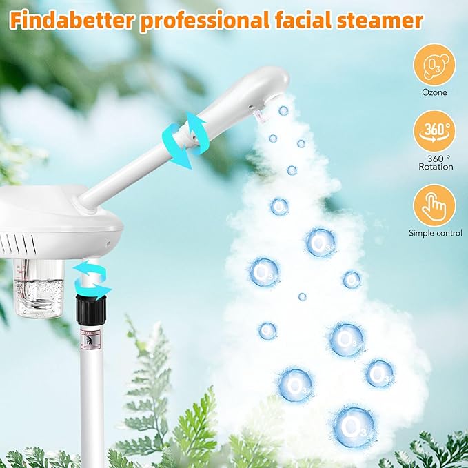 Professional Facial Steamer, Facial Steamer on Wheels, SPA Ozone Nano Facial Steamer, Stand Facial Steamer for Spa, Salon and at Home Use