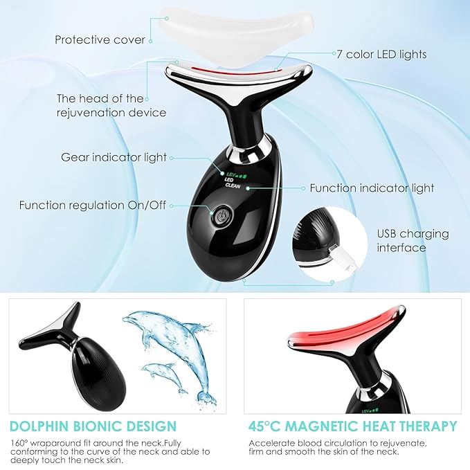 Red-Light-Therapy-for-Face and Neck with 7 Color, Facial Massager for Face and Neck, Face 𝖲 culpting Wand (Black)