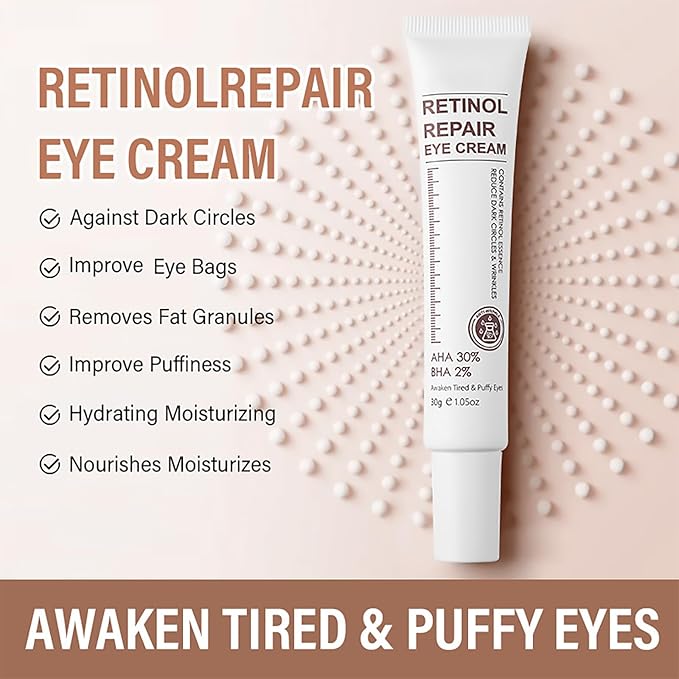 Retinol Repair Eye Cream，Reduces the appearance of dark circles，Stretch wrinkles at the corners of the eyes，moisturize and improve eye bags，Suitable for all skin types，1.05oz（2pcs）