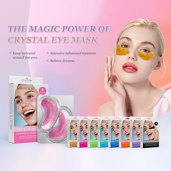 MOND'SUB Premium Under Eye Patches, Gel Eye Patches Hydrating & Refresh for Puffy Eyes, Under Eye Bags & Dark Circles, Natural Collagen Eye Gels Pads, Crystal Anti-Aging Eye Mask (Yellow)