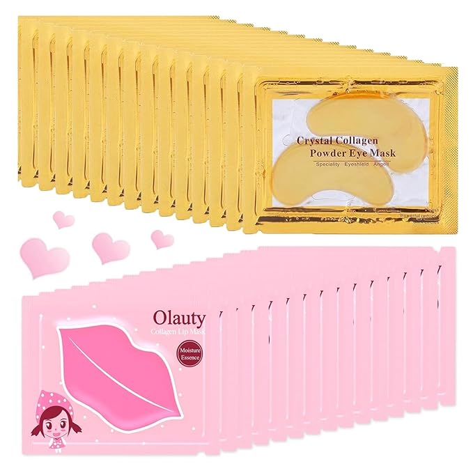 30 Pairs Lip Masks & 24K Gold Eye Masks, Crystal Collagen Eye Patches for Puffy Eyes, Moisturizing & Reduce Wrinkles, Lip Care & Under Eye Mask for Dark Circles and Puffiness