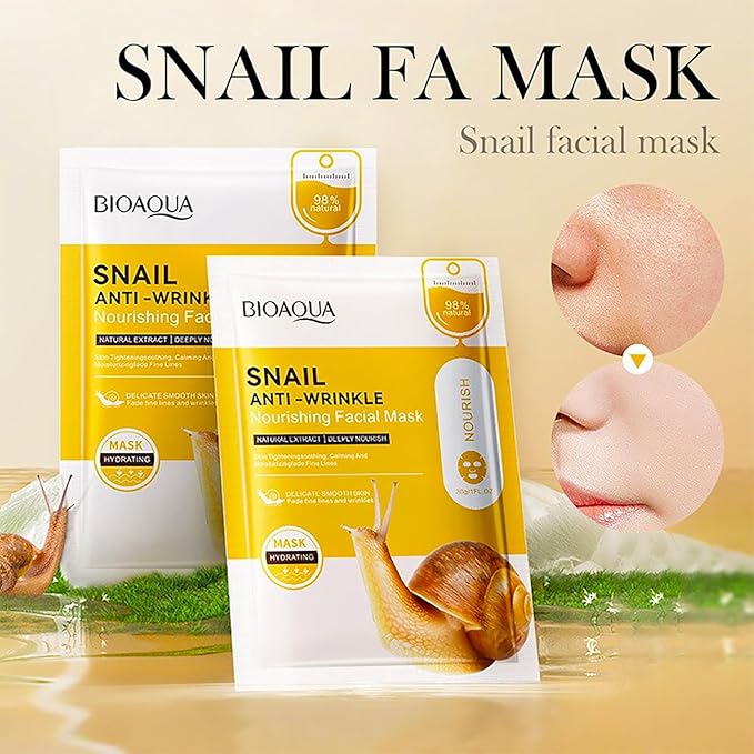 BIOAQUA Facial Mask Firming Deeply Nourish Moisturizing 98% Natural Extract Hydrating Face Mask 5PCS Set (Snail Extract (Anti-Wrinkle))