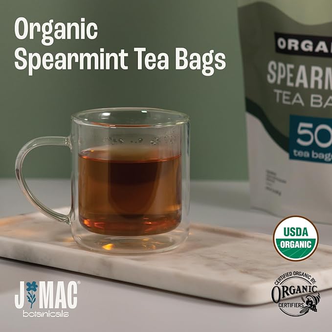 J MAC BOTANICALS Organic Spearmint Tea (50 Teabags), USDA Certified