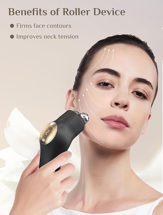 Facial Device, Rechargeable Facial Roller Massager, Portable Facial Kit with Red Light for Skin Care, Waterproof Face Massager with Cleaning Function