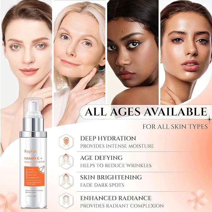 Super Vitamin C 20% Serum for Women, Dark Spot Remover for Face, CE Ferulic Acid, Hyaluronic Acid, Retinol, Hydrate & Plump Skin Care Anti Aging Wrinkle Brightening Skincare -1 Fl Oz.