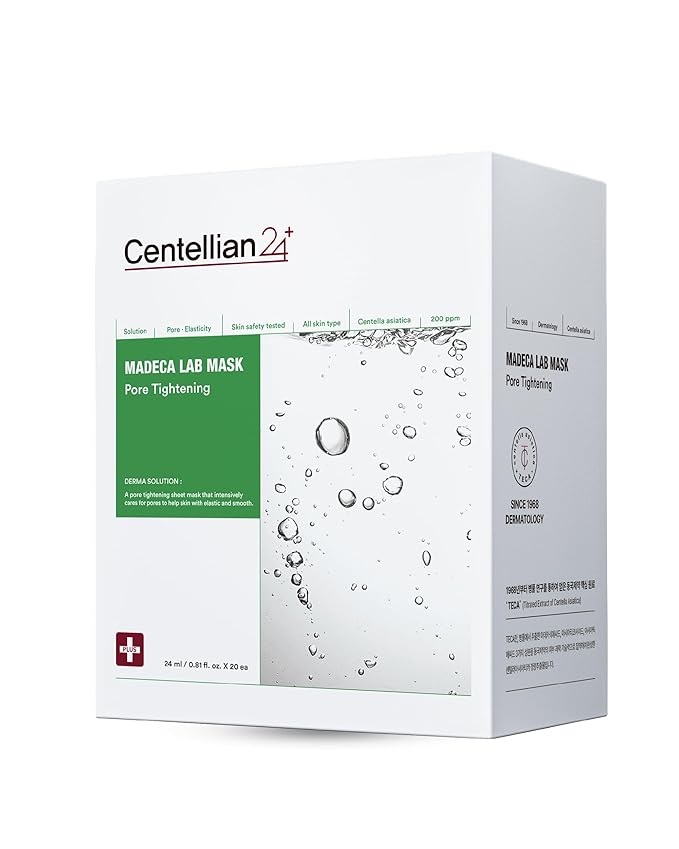 CENTELLIAN 24 Madeca Mask (Pore Tightening, 20pc) - Face Mask Sheet for Pore Minimizing, Sebum Control with Centella Asiatica, TECA, Niacinamide. Korean Skin Care for Men Women by Dongkook
