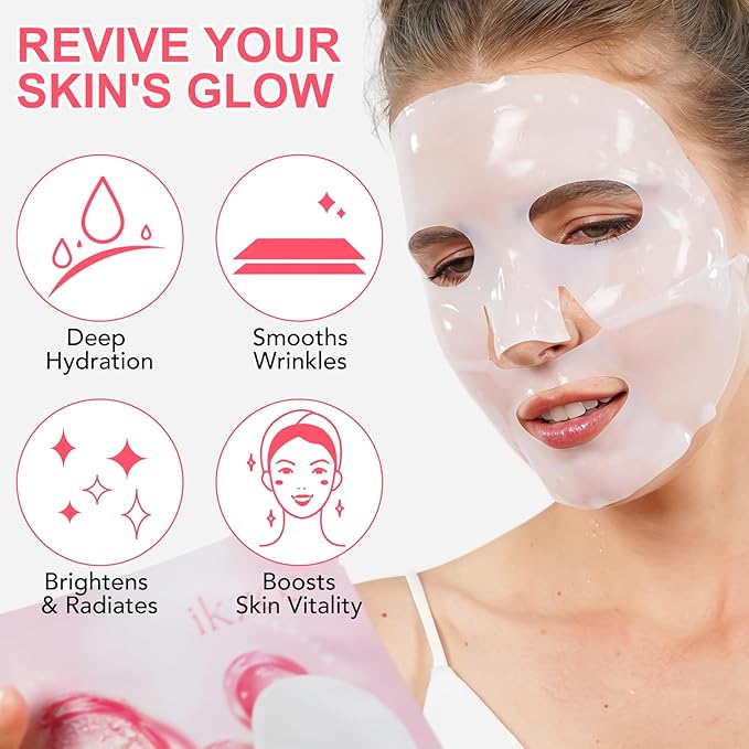 Deep Collagen Anti-Wrinkle Lifting Mask with Hyaluronic Acid & Aloe Vera, Elasticity, Hydrating, Firming and Moisturizing, Overynight Hydrating Face Mask for All Skin Types - 4 Pack