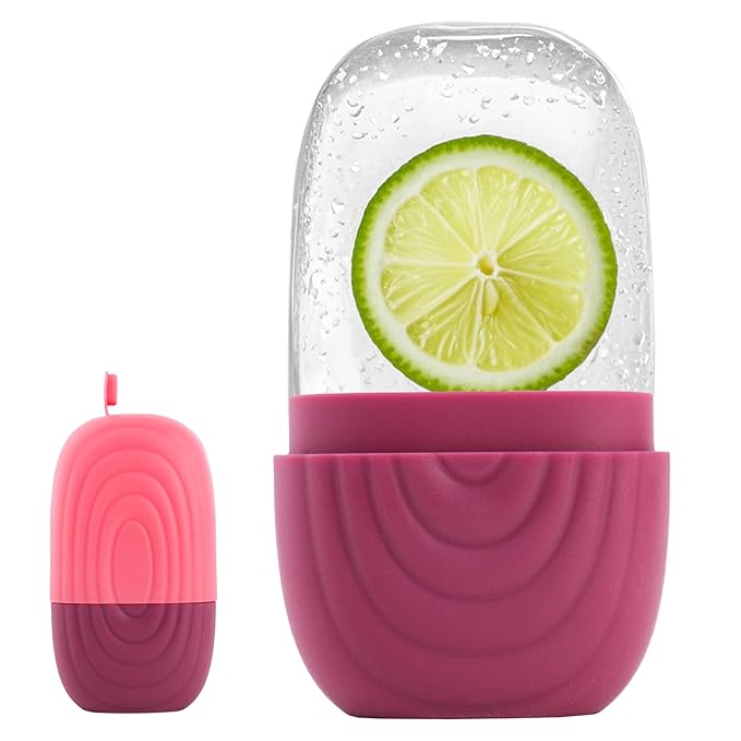 Ice Roller for Face and Eyes,Silicone Ice Mold for Face Massage,Facial Roller with Leak-Proof Lid for Skin Care & Cooling Treatment, Pink