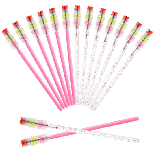 300PCS Disposable Mascara Wands Spoolie Brush Crystal Eyebrow Rainbow Brushes Eyelash Extension Applicator Makeup Kits(Pink)
