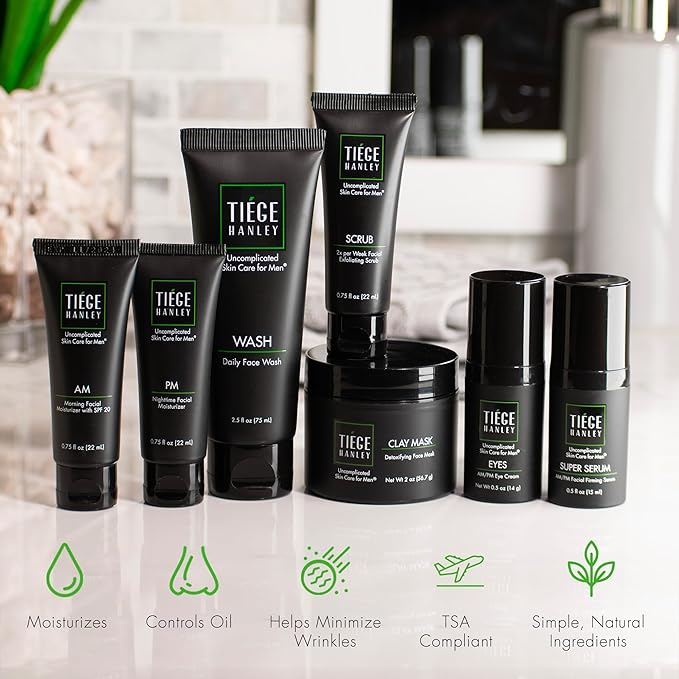 Tiege Hanley Men’s Skin Care Set, Revitalization Routine (System Level 4) – Face Wash, Scrub, Moisturizer, Eye Cream, Serum & Clay Mask for Tired, Dull Skin & Rejuvenation