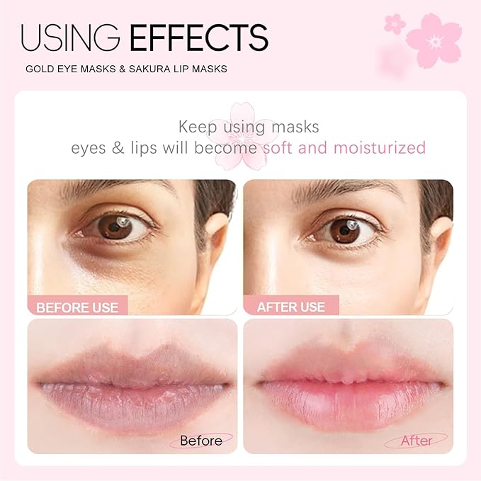 30 Pairs Lip & Eye Masks Set - 24K Gold Crystal Collagen Eye Pads, Moisturizing Lip Pads, Anti Wrinkle Patches for lip, Eye Patches for Puffy Eyes and Dark Circles, Spa Party Supplies, Self Care Items