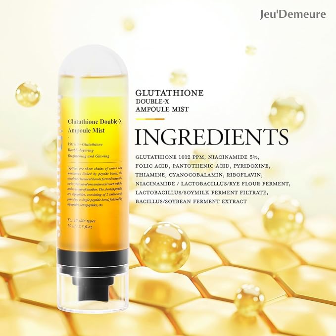 JEU'DEMEURE Glutathione & Niacinamide Luminous Ampoule Face Mist – Korean Dewy Skin Spray for Even Tone, Hydration & Glow – Antioxidant Ampoule Essence with Fermented Vitamin B, 2.5 fl.oz