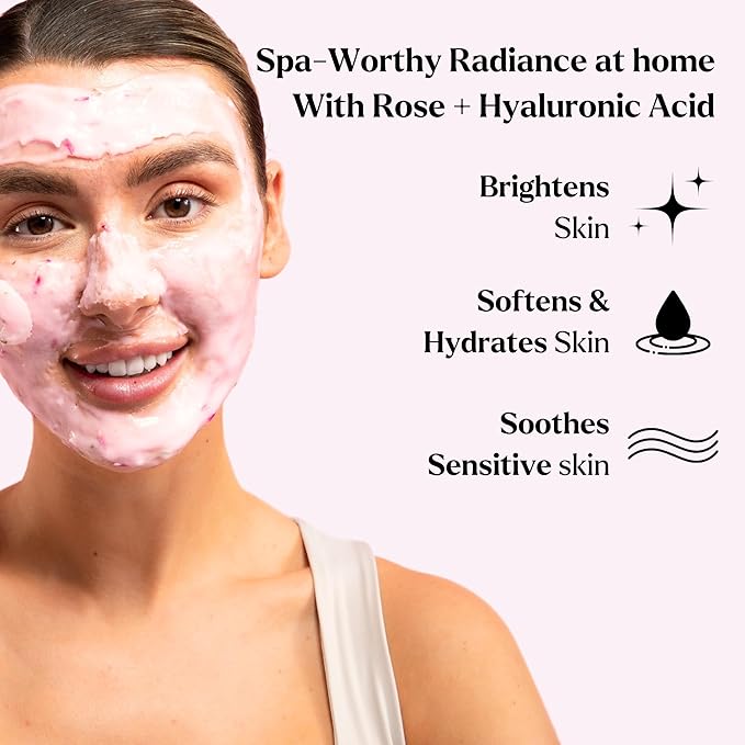 Jelly Face Mask for Facials - Rose + Hyaluronic Acid (Pack of 2) - Hydrating Glowing & Nourishing - Free Jade Roller & Spatula - Professional Hydrojelly Masks -Perfect for Vajacial - 46 Oz Jar