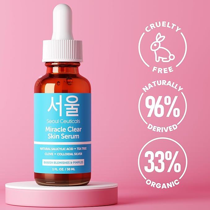 SeoulCeuticals Korean Acne Serum, Skin Care Treatment for Acne Prone Skin - Rapid Action Salicylic Acid, Tea Tree & Clove For Even Skin Tone 1oz