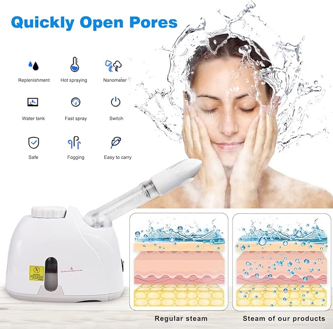Facial Steamers with 360 Rotatable Sprayer, Face Steamer for Facial Deep Cleaning, Hot Mist Humidifier for Face Spa Sinuses Moisturizing, Home or Salon Use