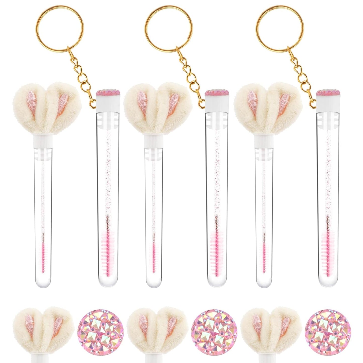 48 Pieces Disposable Mascara Wands Set,Include 24 pcs Disposable Crystal Lash Spoolies Brush and 24 Pieces Reusable Diamond keychain Empty Eyelash Brush Tubes for Women Girls Makeup Brush Kit