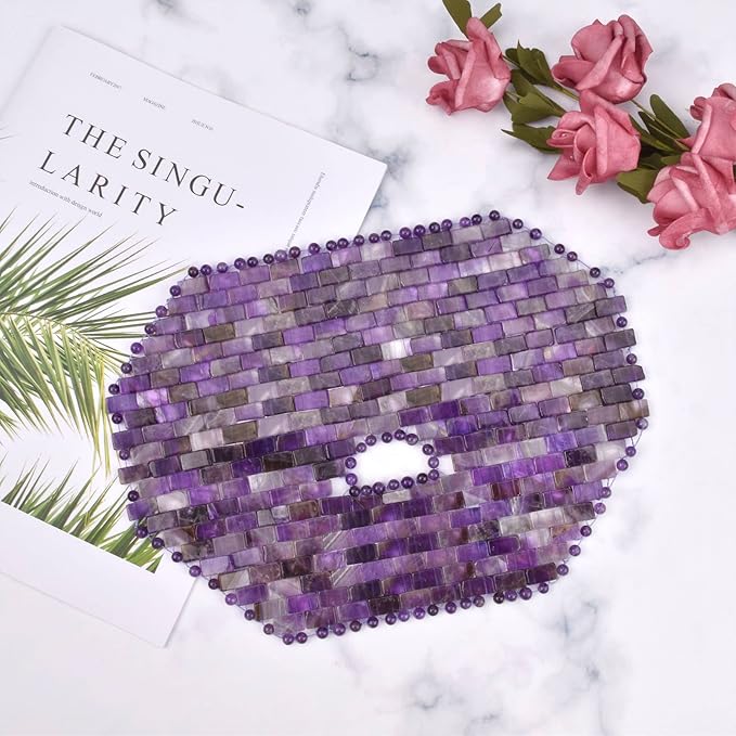 ideayard Jade Mask, Amethyst Crystal Face Cold Mask for Headache/Migraine Relief Mask, Weight Compress Mask Cover Eye for Puffy Eyes, Tension, Sinus & Stress Relie Relax Skin Care Spa