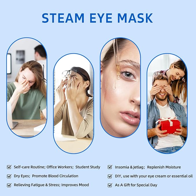 steam Eye mask for Dry Eyes,self-Heating Eye mask for Sleeping,SPA,Relief Stress and Eye Fatigue (10 pcs, Chamomile)