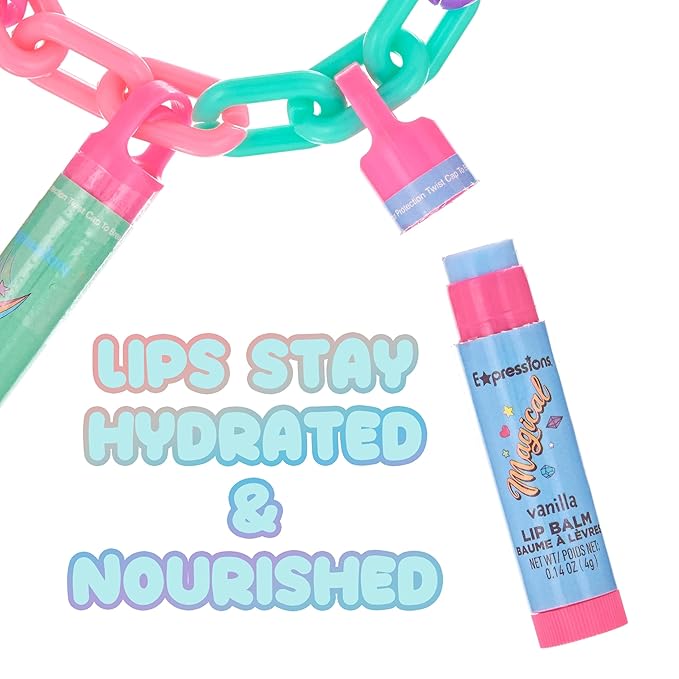 7pc Lip Balm Collection - Day Of The Week Necklace, Fashionable Colorful Jewelry Necklace Party Favors For Girls, Non Toxic