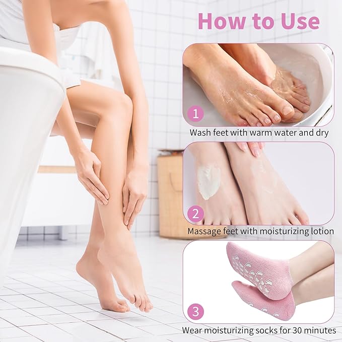 11" Large Silicone Moisturizing Socks for Women - 2Pairs Soft Gel Foot Moisturizing Socks for Dry Cracked Feet