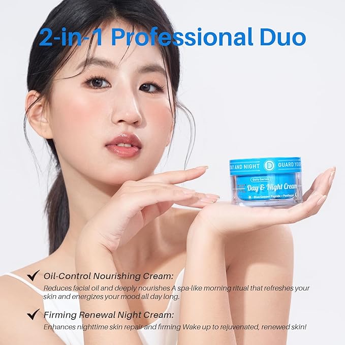 Day & Night Cream set, Oil-Control Nourishing Face Cream with Blue copper Peptide + Firming Renewal Night Cream with Panthenol, Universal 2-in-1 Formula for All, 3.4 Oz