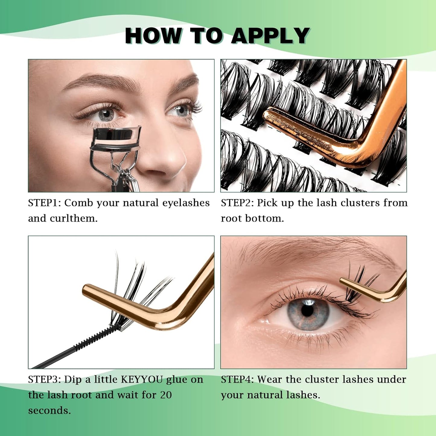 Lash Clusters 300pcs Individual Lashes 40D 0.07C Curl 15mm DIY Eyelash Extension KEYYOU Large Tray Volume Soft&Natural Cluster Lashes(40D-0.07C,15）