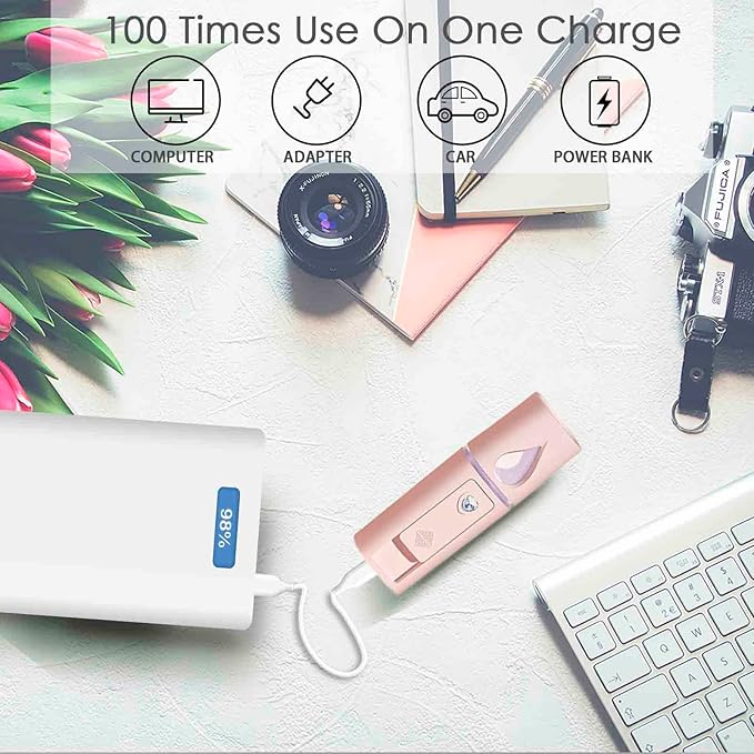 GIVERARE 2 Pack Nano Facial Steamer, Handy Mini Mister with Mirror, USB Rechargeable Mist Sprayer, Visual Water Tank Moisturizing&Hydrating for Face, Makeup, Skin Care, Eyelash Extensions-Pink