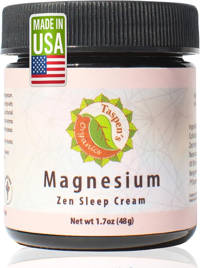 Taspen's Organics Magnesium Zen Sleep Cream with Organic Ingredients - Natural Sleep & Relaxation Formula - Moisturizing Formula- Cruelty-Free (1.7 oz)