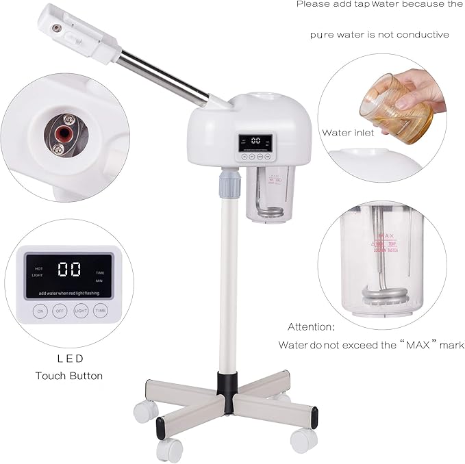 Professional Face Steamer, Hot Mist Spray, Facial Steamer with LCD Touch Screen for SPA & Home, Noise Free, White