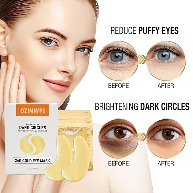 Organic 24K Gold Eye Mask with Collagen. Treatments reduce Puffy Eyes and Dark Circles Reduce Wrinkles and Fine lines