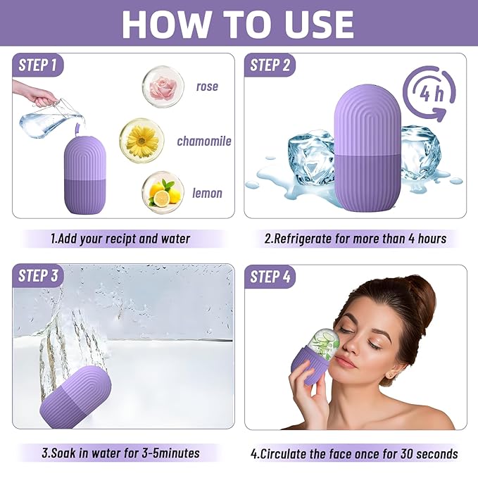 Ice Roller for Face and Eye,Upgraded Ice Face Roller,Facial Beauty Ice Roller Skin Care Tools, Ice Facial Cube, Ice Holder Mold Face Puffiness Relief Massage Skin Care Tools (Purple)
