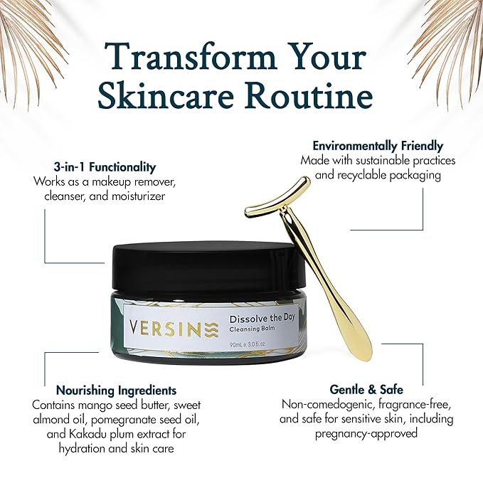 Versine Dissolve the Day Cleansing Balm, 3-in-1, Non-Stripping, No Fragrances, Colors or Irritants, OBGYN-Approved
