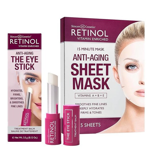 Retinol Anti-Aging Eye Stick – Hydrates, Firms, Brightens, and Smooths Fine Lines Anti-Aging Sheet Mask – Hydrating Vitamin-Enriched 15 Minute Treatment With Collagen