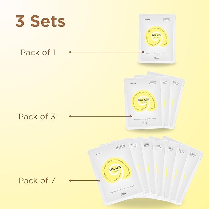 BYA x3 Rejuvenating, Anti aging, Anti pimple, Snail Mucin, Face Masks Skincare, Facial Mask, Face Mask Skin Care, Sheet Mask, Face Mask Set, Face Sheet Masks Skincare, Hydrating Face Masks Sheets