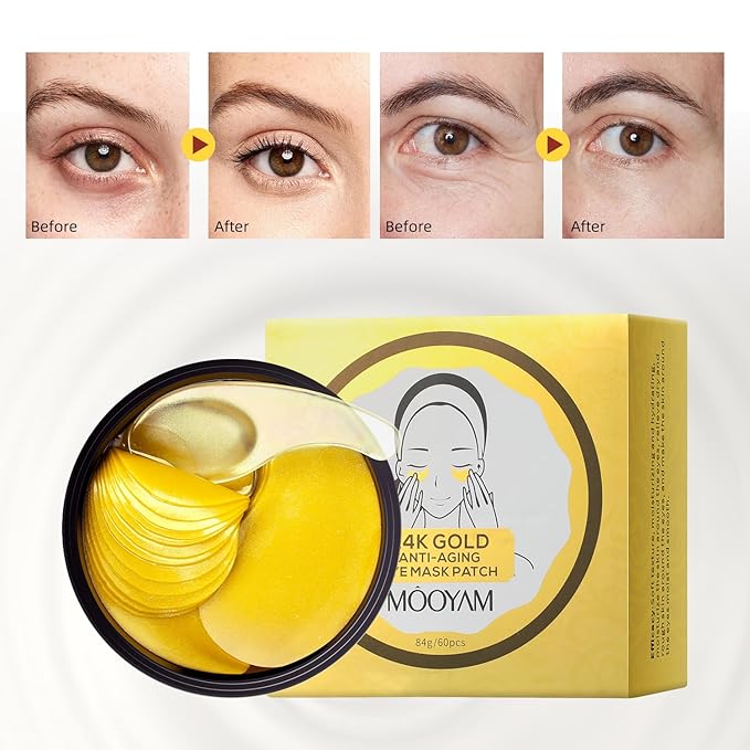 Under Eye Patch for Dark Circles and Puffy Eyes,Under Eye Masks Reduce Smooth Wrinkles and Under-eye Egg,Moisturizing Under Eye Pads For Women,24K Gold Eye Mask Patch-60 Pcs