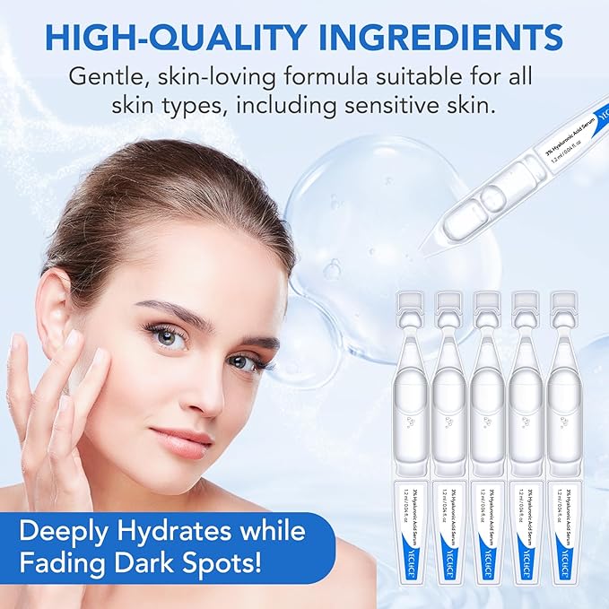 3% Hyaluronic Acid Serum, Ultra Hydrating Serum for face, Hyaluronic Acid Tubes | Pre-makeup SkinCare | Single-Use Hydrating Vials Skincare for Dry & Sensitive skin, 30 Count
