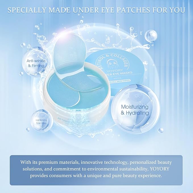Hydrogel Under Eye Patches - Collagen & Hyaluronic Acid for Removing Eye bags, Puffiness, Dark Circles Smoothing Skin Care Treatment for Men/Women Morning/Night Routine (60 Pcs) Blue